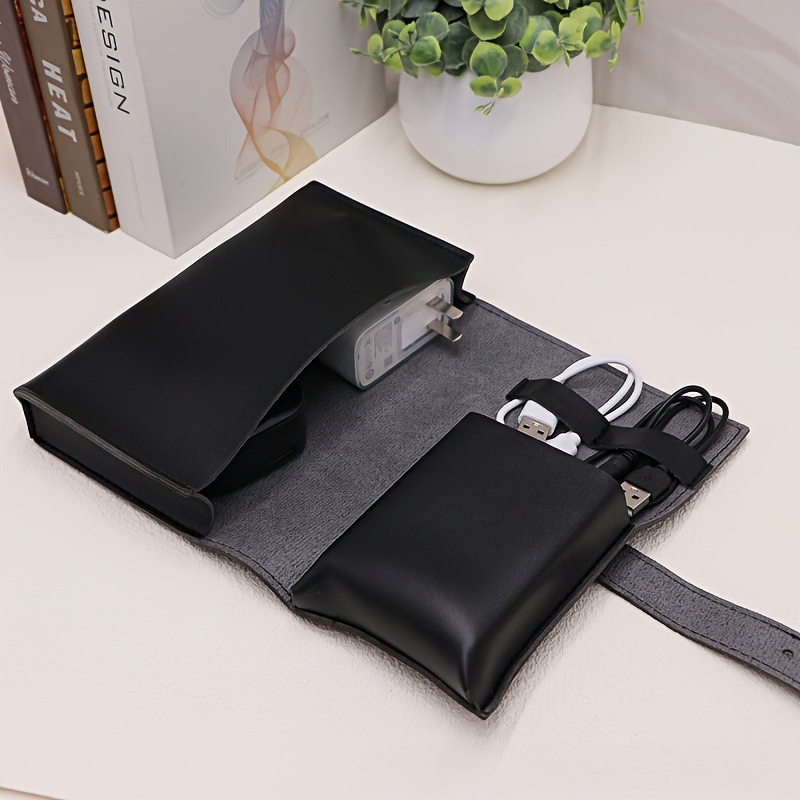 Tech Accessories Travel Bag - 1 adet Deri Teknoloji Düzenleyici Çantası