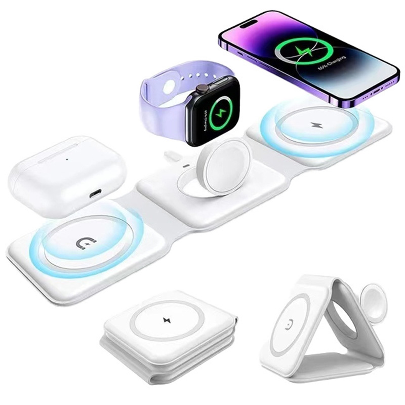 Wireless Charger 3 In 1 - 3'ü 1 Arada Manyetik Katlanabilir Kablosuz