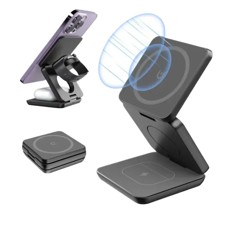 Wireless Charger 3 In 1 - 3'ü 1 Arada Katlanabilir Manyetik Kablosuz