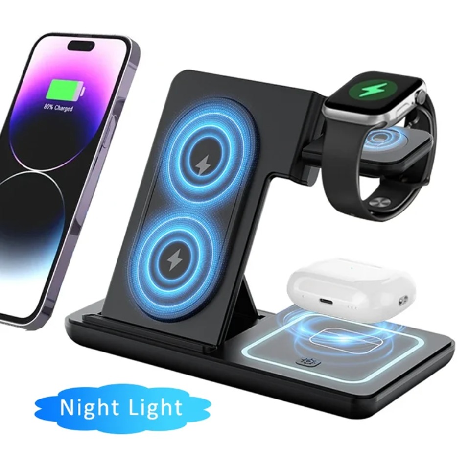 Wireless Charger 3 In 1 - Gece LED Işığı 3'ü 1 Arada