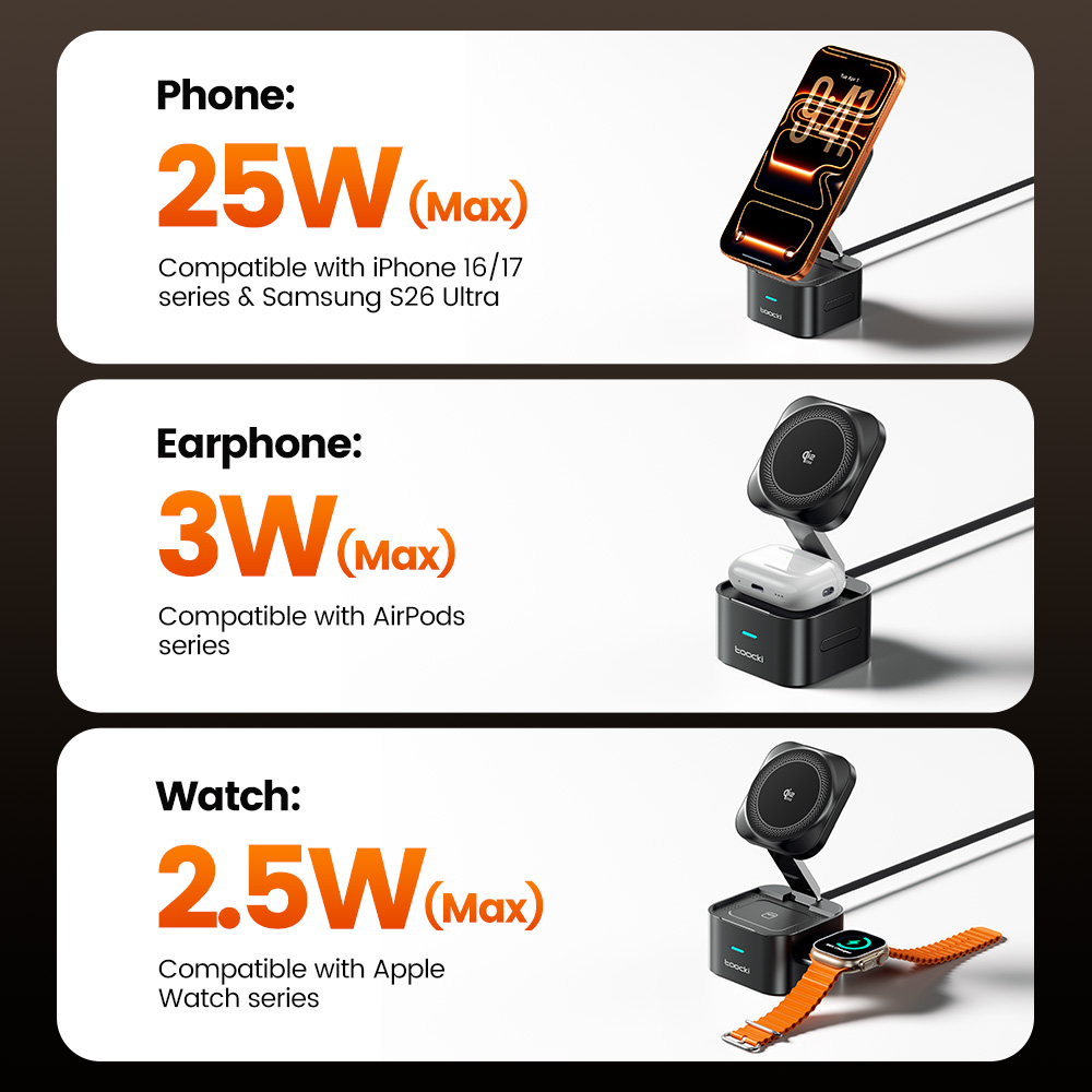 Toocki QI2.2 25W Kablosuz Şarj - Wireless Charger 3 In 1 incelemesi ve fiyatı